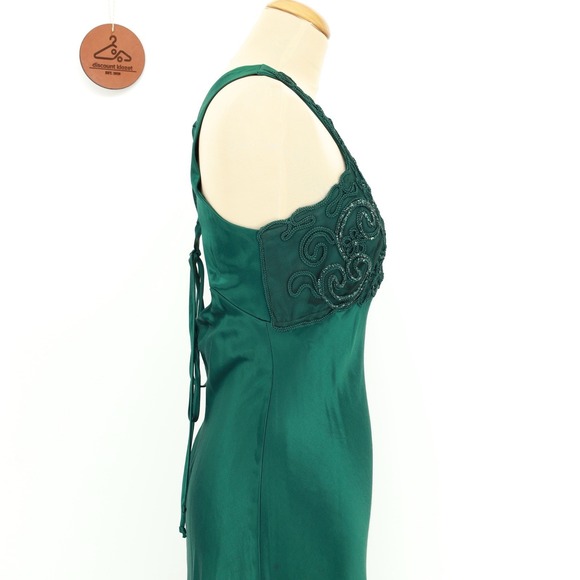 Kiki USA Y2K Satin Emerald Green Dress Tie-Back Whimsical Fairy Size Medium - Picture 6 of 10